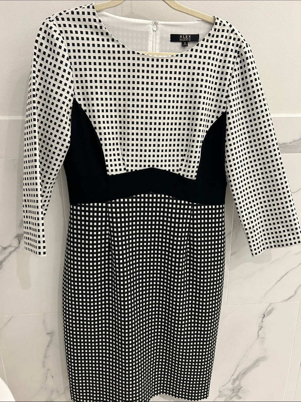 Alex Marie Black and White Checked Sheath Dress